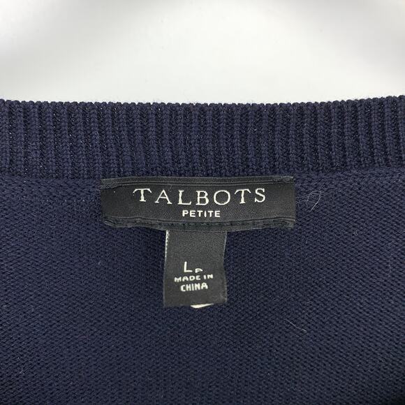 Talbots Holiday Sweater Crew Neck Womens LP Navy Blue Polar Bears in Santa Hats - Picture 5 of 7